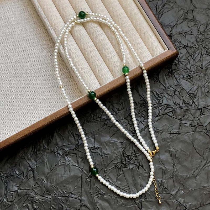 Retro Long Pearl Necklace Women's Niche Sweater Chain Feeling Double Layer Stacked Collarbone Chain