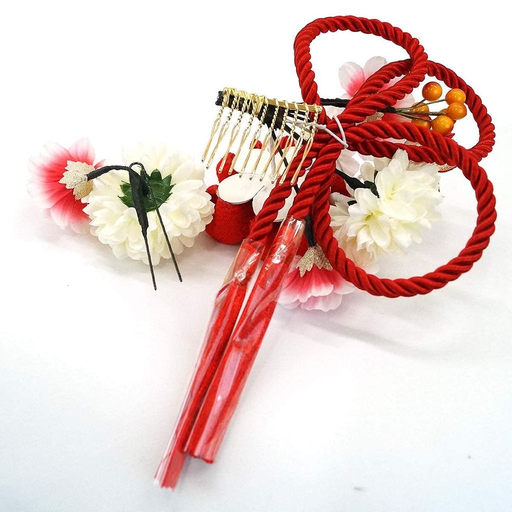 Haarschmuck-Set aus 2 Teilen, für Furisode-Kimono und Coming-of-Age-Zeremonie, kk-077, Tsumami Zaiku (traditionelle japanische Stoffblumenherstellung), rot,