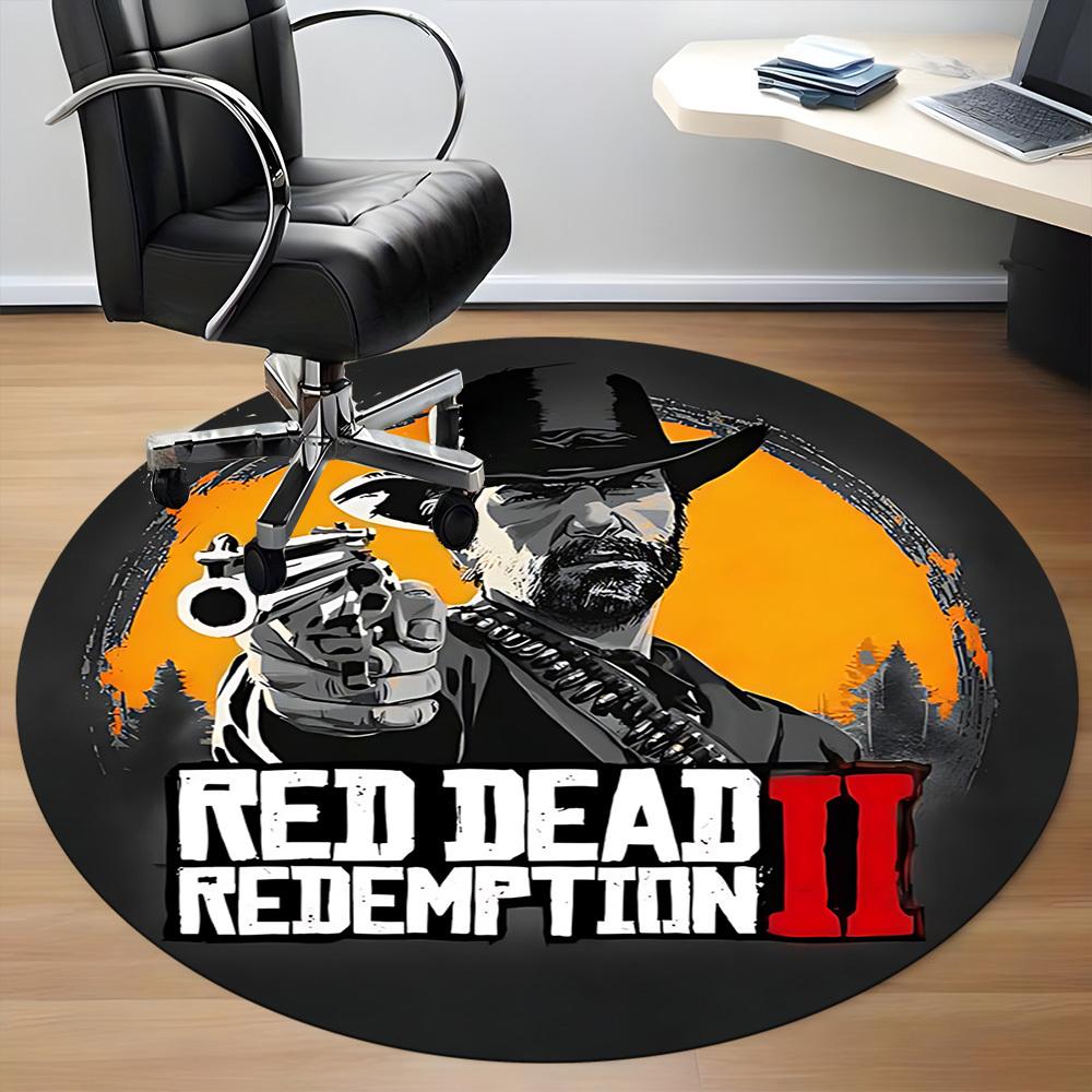 1pc Red Dead Redemption II Office Round Area Rug, Indoor Mat Suitable For Office,Bedroom Living Room Home Decor, Room Deco a0926037