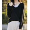 Women's V-Neck Color Block Layered Knit Sweater - Long Sleeve, Lightweight