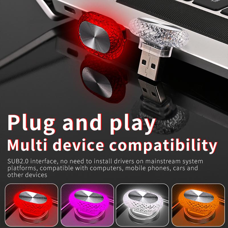 1/2/4pcs Car Interior Light LED Ambient Light Mini USB Decoration Light Environment Light RGB Color Car Accessories With Type-C