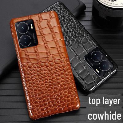 Echtes Rindsleder Krokodil Muster Halb-Cover Ledertasche für iQOO Z6 Handy