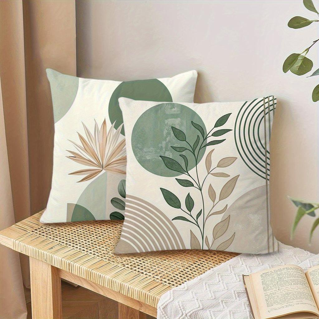 Grünes Blatt Kreis Muster Kissenbezüge Dekorative Kissenbezüge Einseitiger Druck Für Sofa Wohnzimmer Außenbereich Heimdekoration