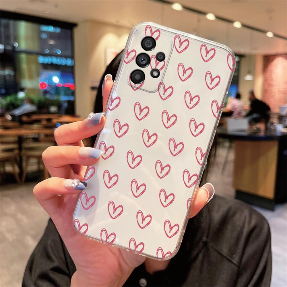For Samsung Galaxy A53 A52 A32 A22 A21S A50 A70 A31 A51 Heart Love Phone Case Non-Yellowing Transparent Clear Couple Cover Back