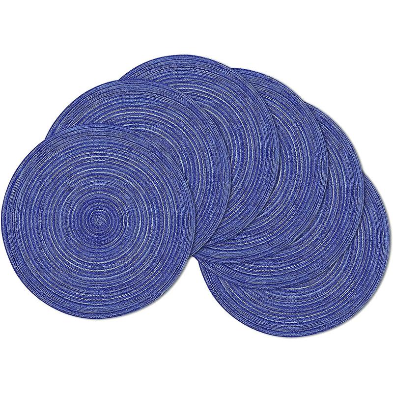

Набір із 6 круглих тканих килимків для їжі, які можна мити, для кухонних столів, вечірок, барбекю та щоденного використання 11cm синій