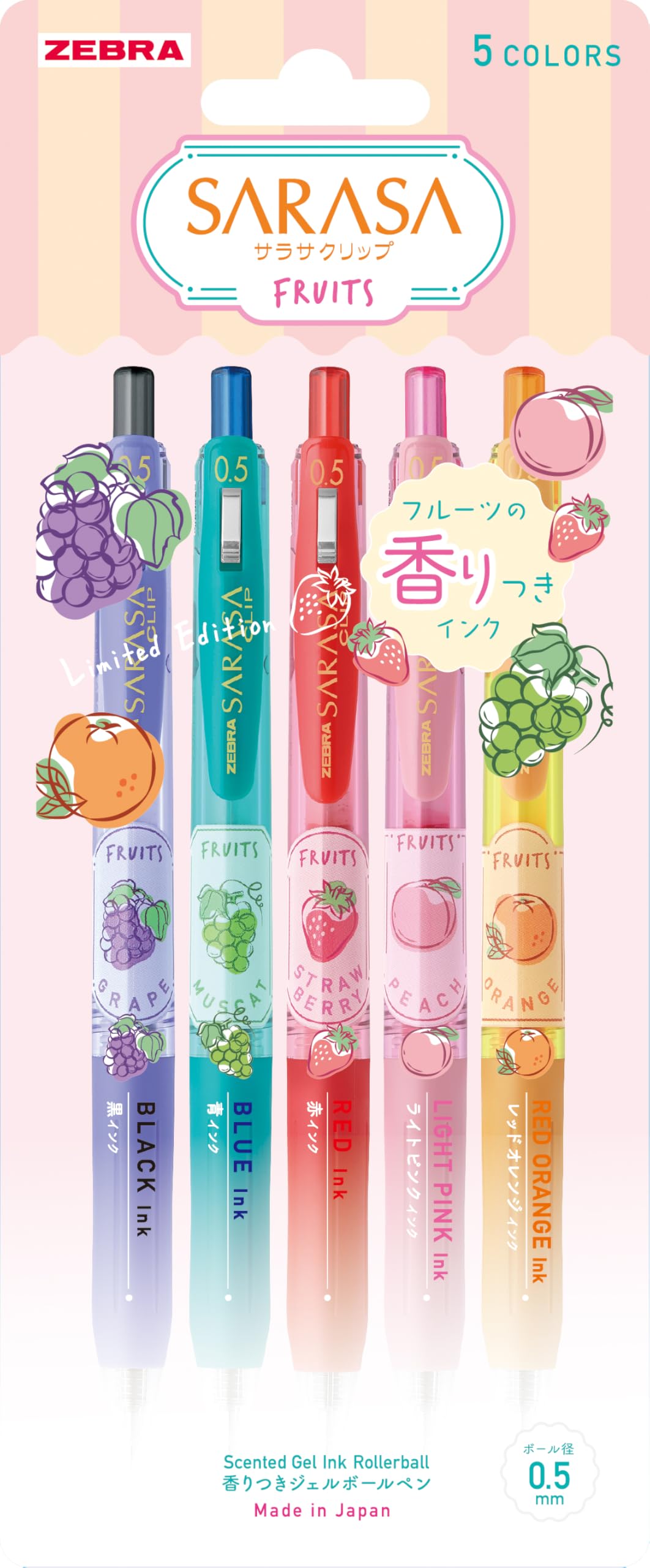 

Zebra Sarasa Clip Gel Ballpoint Scented Pen, 0.5mm, Fruit, 5-Color Set, JJ29-KF-5C