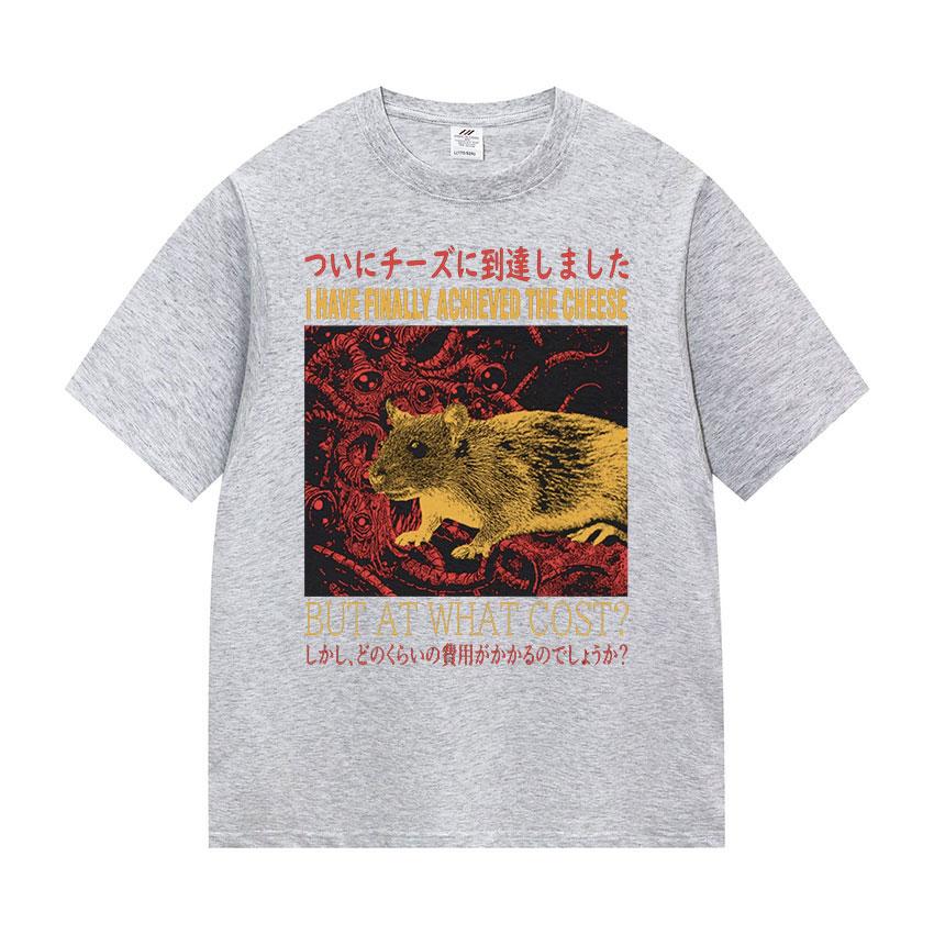 Funny Finally Achieved The Cheese Rat Graphic T Shirt Men's Harajuku Fashion Casual T-shirt Oversized 100% Cotton Unisex Tshirts