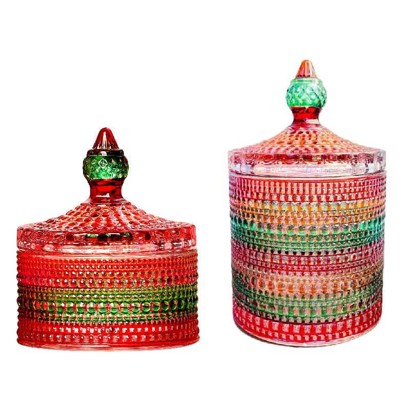 Multicolored Crystal Glass Jar Candy Storage Box Cotton Swabs Box Sealed Jar Living Room Household Items with Lid Storage Jar