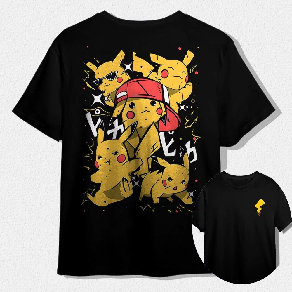 

2025 Summer Pokémon Anime Popular Characters Cotton Printed Tshirt Unisex Harajuku Loose Casual Versatile Shortsleeved S