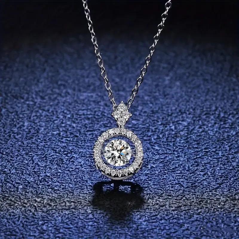 Moissanite Silver Necklace for Women/ Teen Girls, Dancing Floating Diamond Moissanite Necklace, Sparkling Gifts Summer Outfits