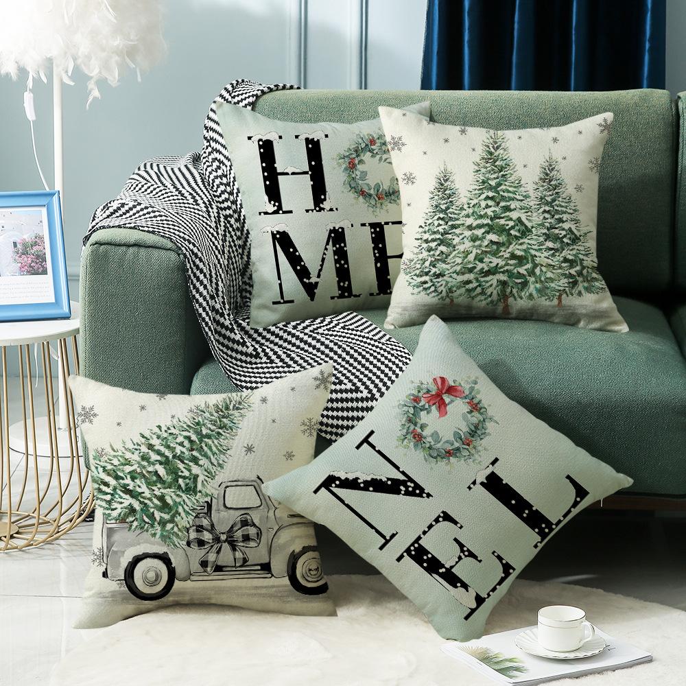 Christmas Tree Element Linen Material Pillowcase Warm Home Decoration Sofa Cushion Bedroom Pillowcase