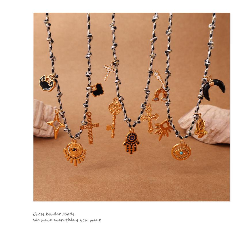 European-American Geometric Woven Rope Jewelry Set: Natural Stone Bracelet & Necklace