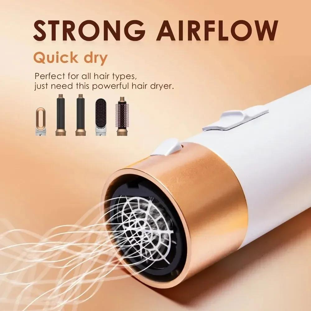 5 In 1 Hair Dryer Comb Set Professional Hot Air Styler For Hair Curling Straightening And Volumizing At Home
