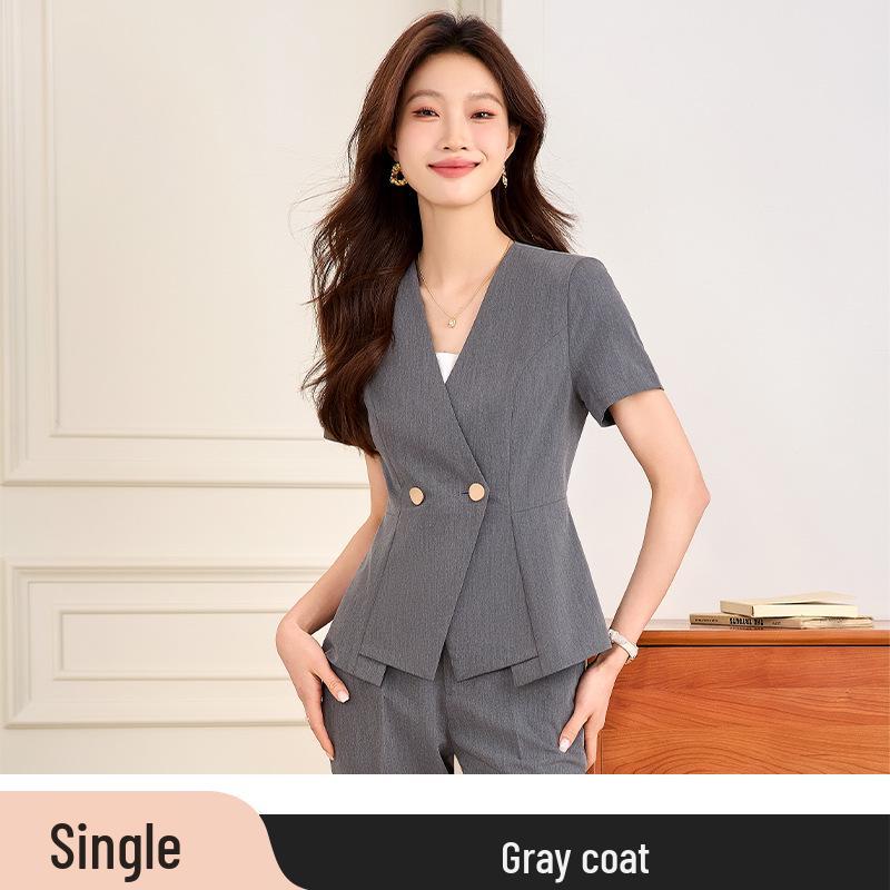 

Женский летний профессиональный костюм с коротким рукавом - Формальный миниатюрный униформ для администратора салона красоты или ювелирного магазина Small