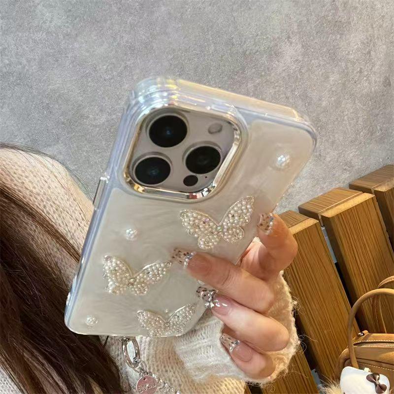Pearl Butterfly Phone Case for iPhone 16 Pro, 17 Pro Max, 15 Pro Max, and 13