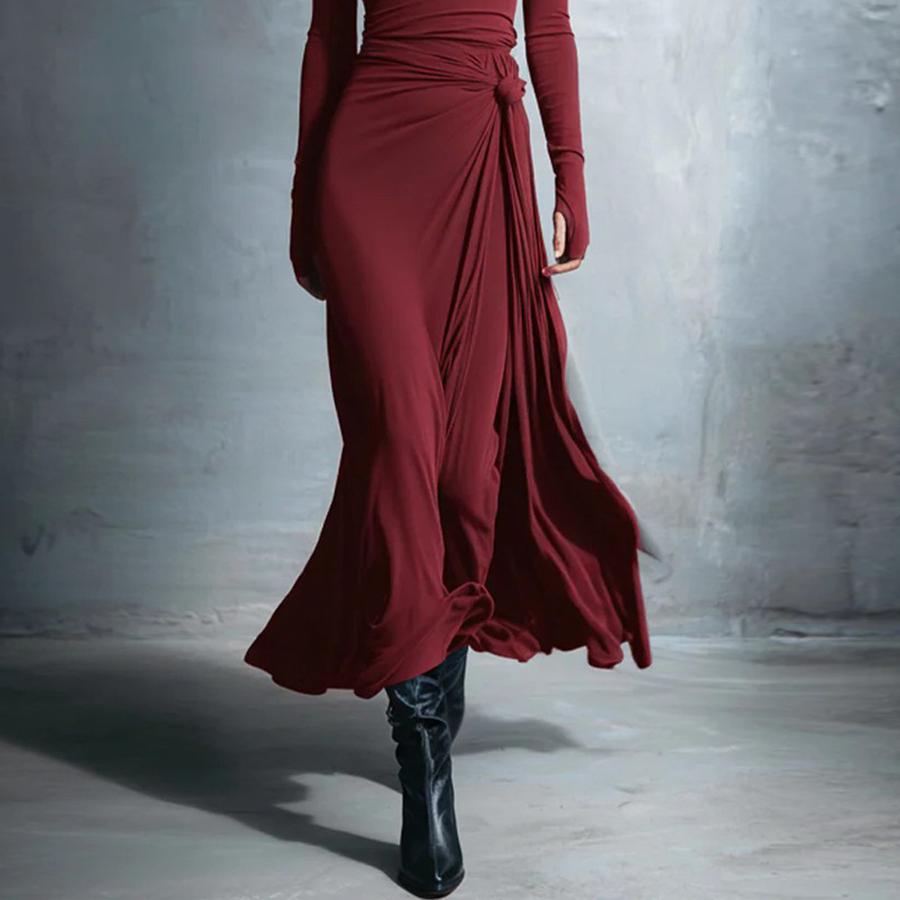 Fall New Women's Dresses Solid Color Elegant Wrap Long Dress with Accessories Long Sleeve