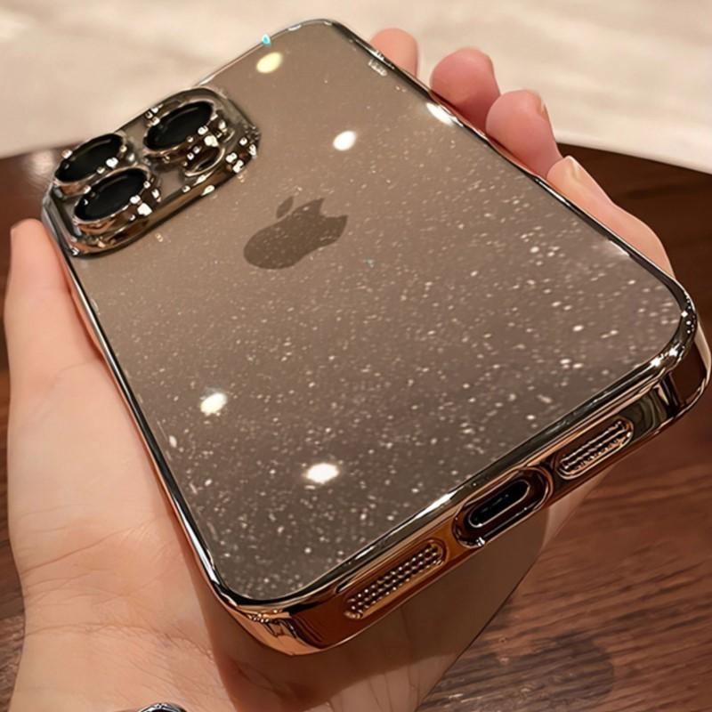 Clear Plating Bling Glitter Case For iPhone 12 13 14 15 16 17 Pro Max Plus Transparent Shockproof Hard Ultra Thin Cover