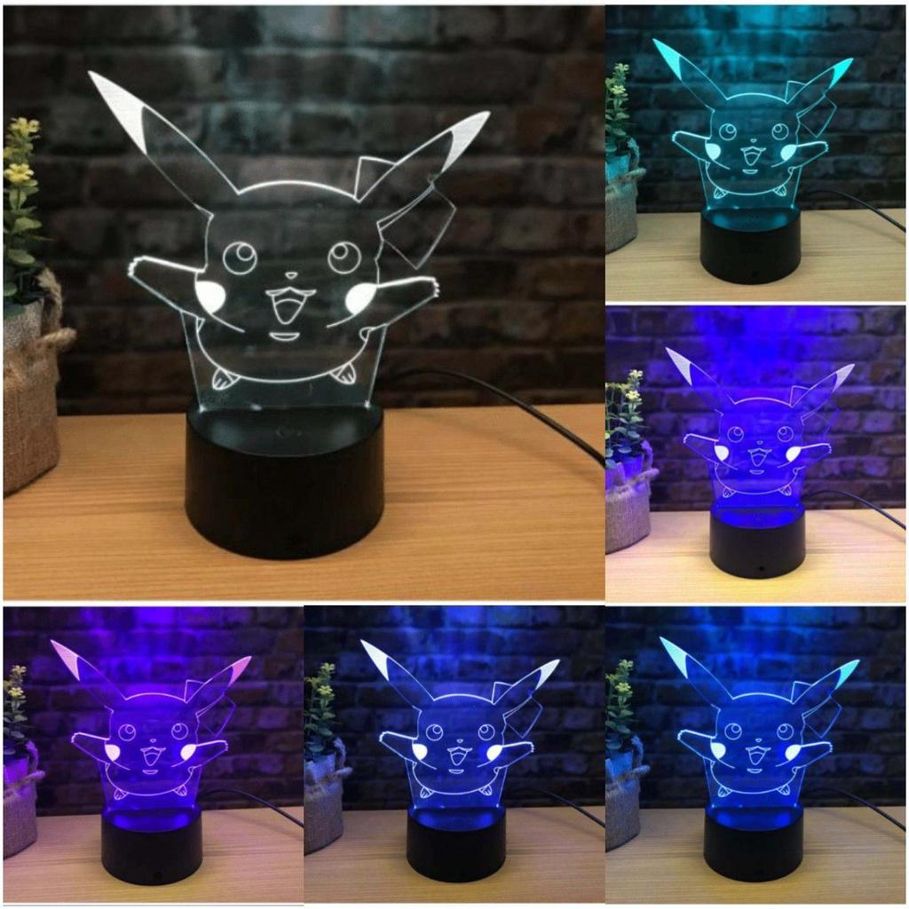 Faszinierendes Pokémon Pikachu Nachtlicht Perfekt für Schlafzimmer- und Wohnzimmerdekoration 3D LED mit 7 Farben