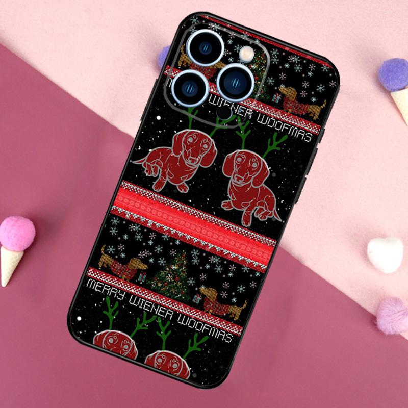 Dachshunds Christmas Sweater Pattern Phone Case For iPhone 16 15 13 12 11 14 Pro Max Mini X XR XS 14 Plus Cover