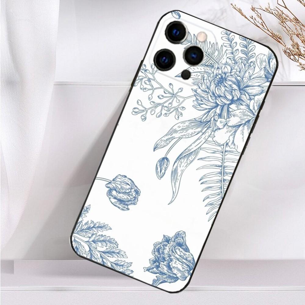 Painting Art Botanical Phone Case For iPhone 16,15,14,13,12,11 Plus,Pro Max,XS,X,XR,SE,Mini,8,7 Soft Silicone Black Cover