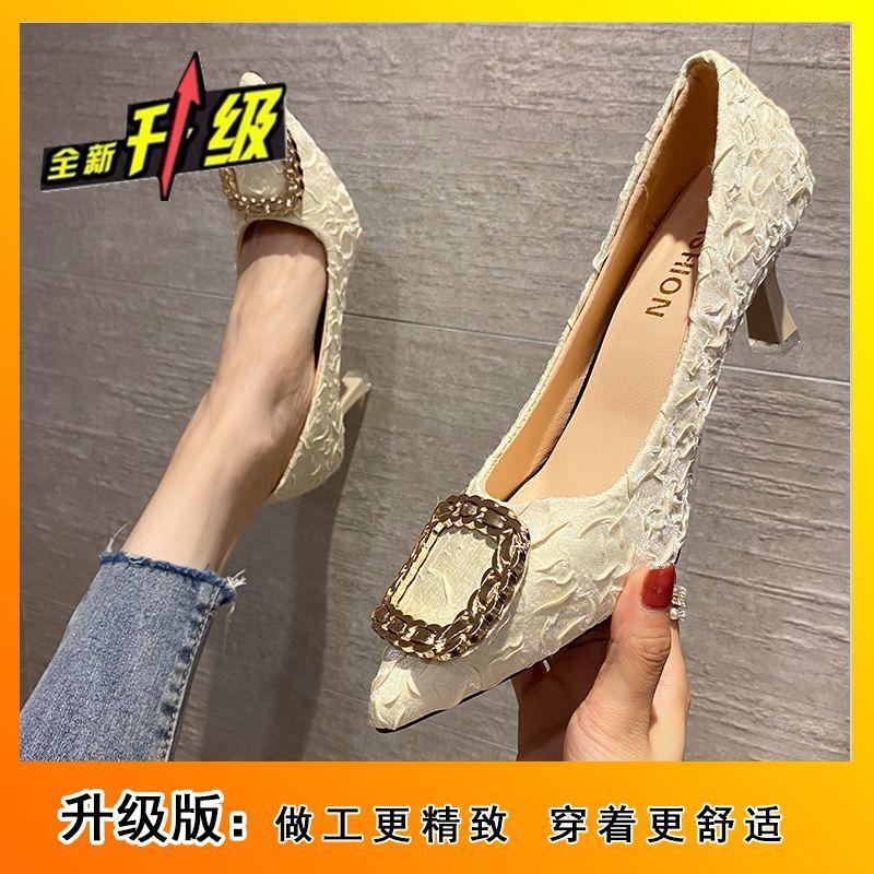 2025 Autumn New Korean Version Pointed Square Buckle Sexy Single Shoes Women's Fashion Thin Light Mouth Stiletto High Heels Women