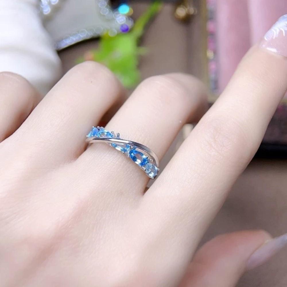 PANJBJ 925 Silver Blue Crystal Ring For Women Crossing Sweet Romantic Line Jewelry Wedding Gift Dropshipping