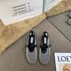 Round head hollow one-word buckle single shoes women's 2025 spring new ins fashion sparkling flat Mary Jane shoes fishing net