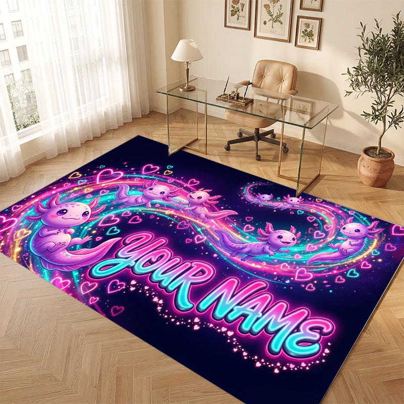 Neon Colorful Theme Soft Crystal Velvet Rug Custom Name & Text Print Non Slip Floor Rug for Bedroom Living Room