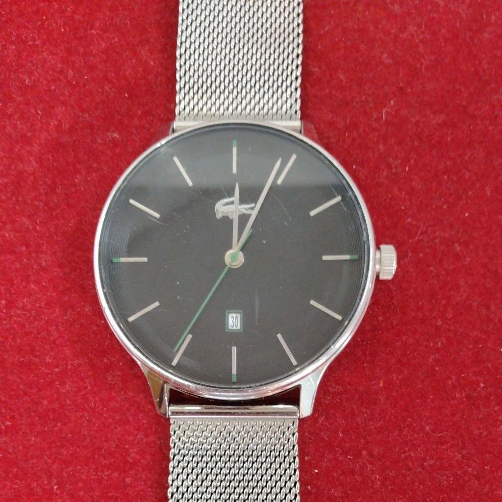 Used no430 LACOSTE Lacoste watch black dial mesh belt date display