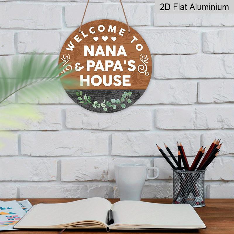 2D Flat, 1pc Nana & Papa'S House Welcome Sign, Rustic Wood Grain with Eucalyptus Wall Decor, Featuring Heart And Floral Design, Perfect for