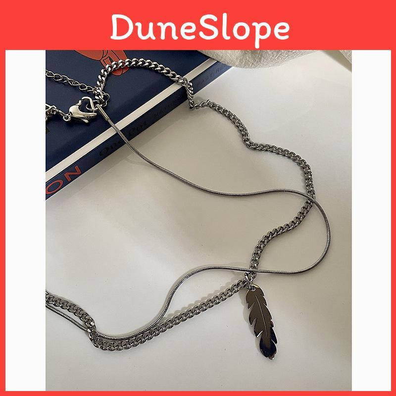 Titanium Steel Feather Pendant Necklace For Men And Women With Geometric Design Fashion Accessory