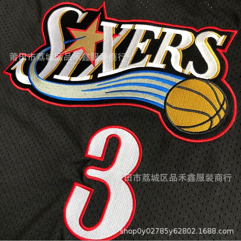 Philadelphia 76ers Retro Basketball Jersey Allen Iverson 3 Black White Embroidered Cotton Sports Fan Apparel