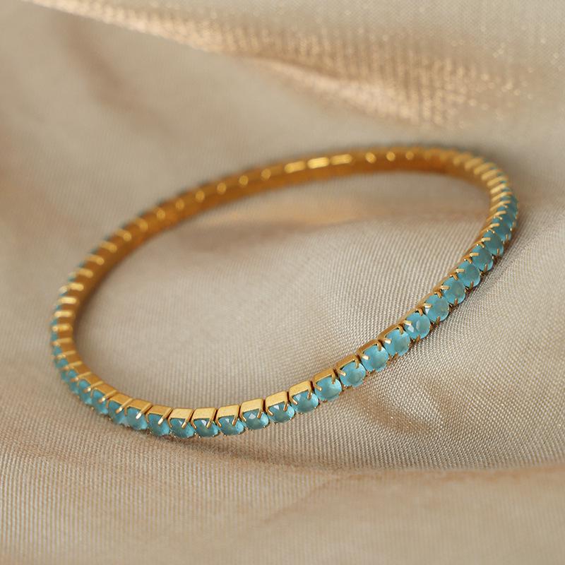 Multicolor Zircon Gold-Plated Titanium Steel Elastic Bracelet