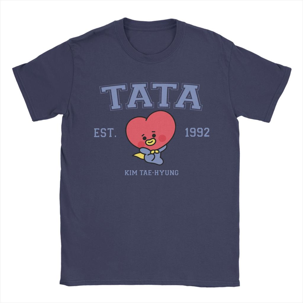Tata Korea Kpop Niedliches Cartoon T-Shirt für Herren Lustiges Reines Baumwoll-T-Shirt Rundhals Kurzarm T-Shirts Neuankömmling Kleidung