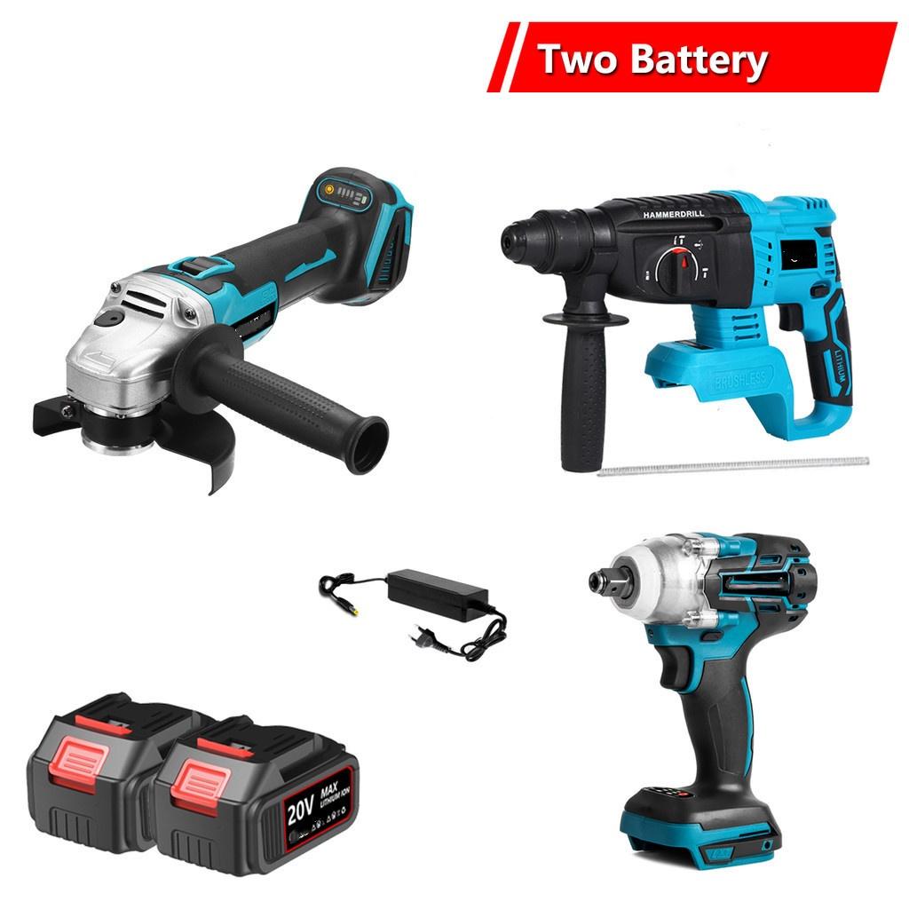 2 SET/ 3 SET/ 4 SET/ 6 SET Household Rechargeable Power Tool Combination With Two Battery Brushless Cordless Tool Sets Portable Electric Combo Kits