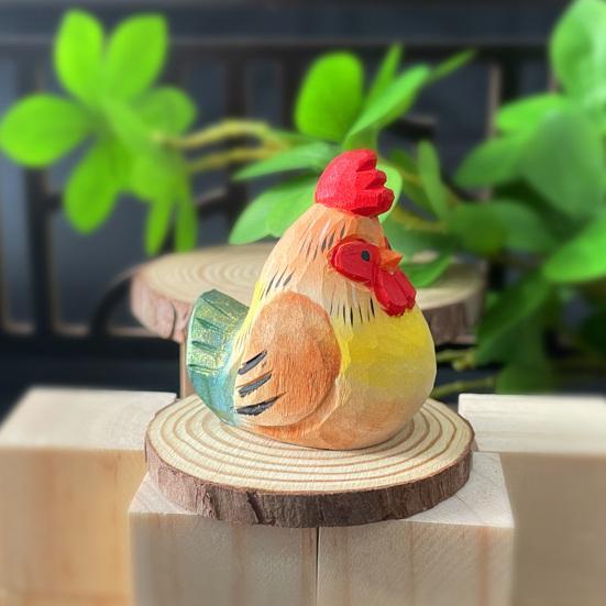 Hand-Carved Wooden Rooster Figurine Farmhouse Chicken Sculptures Rustic Animal Statue for Home Shelf Desk Kitchen Decor Gift for Chicken Lovers
