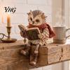 Farmhouse Style Animal Ornaments Reading Owl Figurine, Creative Statue with Glasses Scarf Boots And Open Book, for Home Decor Sculpture