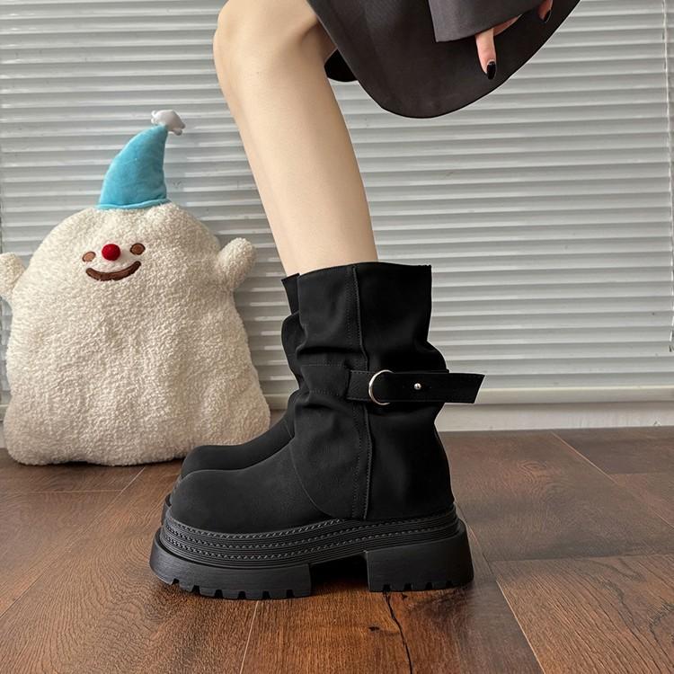 [Fanfna] 2025 autumn new Maillard Martin boots women's British style retro round head thick-soled trousers boots