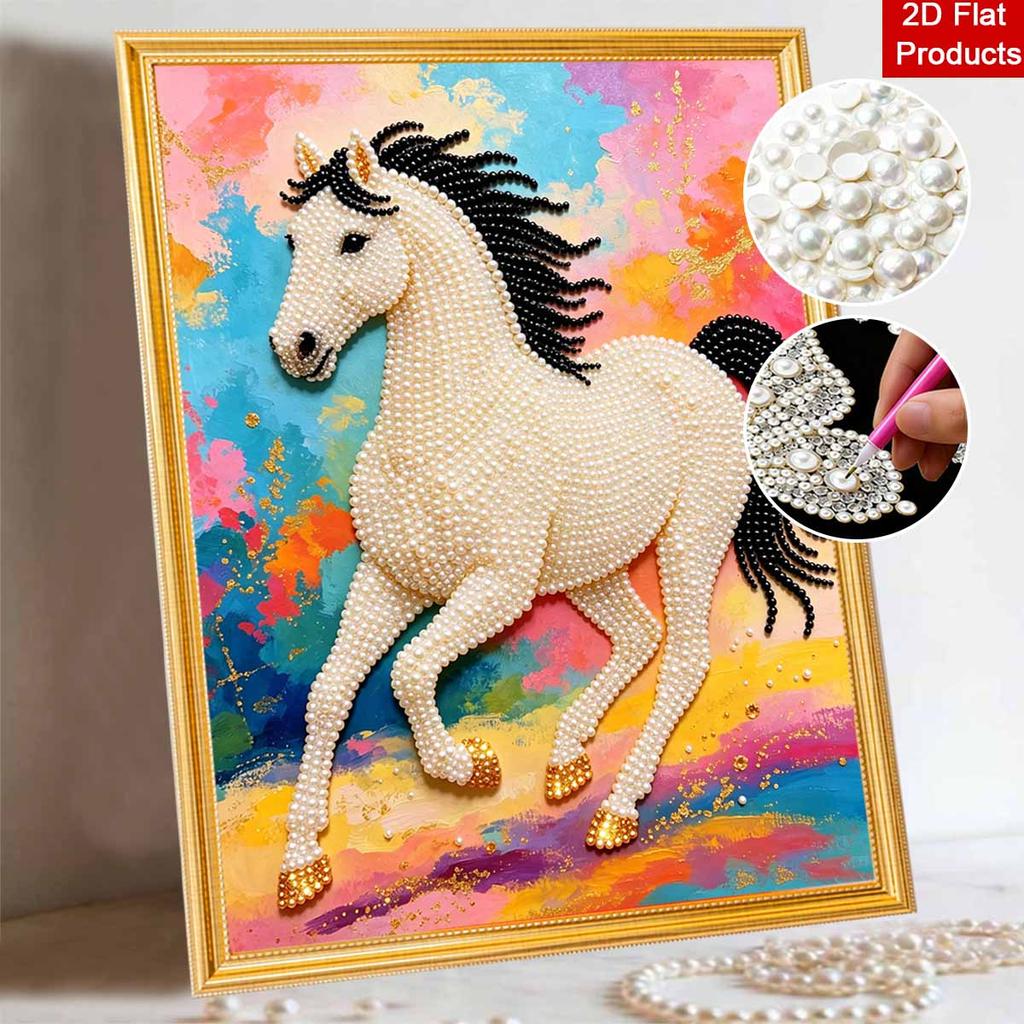 5D Pearl Kit Majestic Horse Pattern DIY Pearl Art Relaxing Handmade Ornament Home Wall Desktop Decoration for Beginners