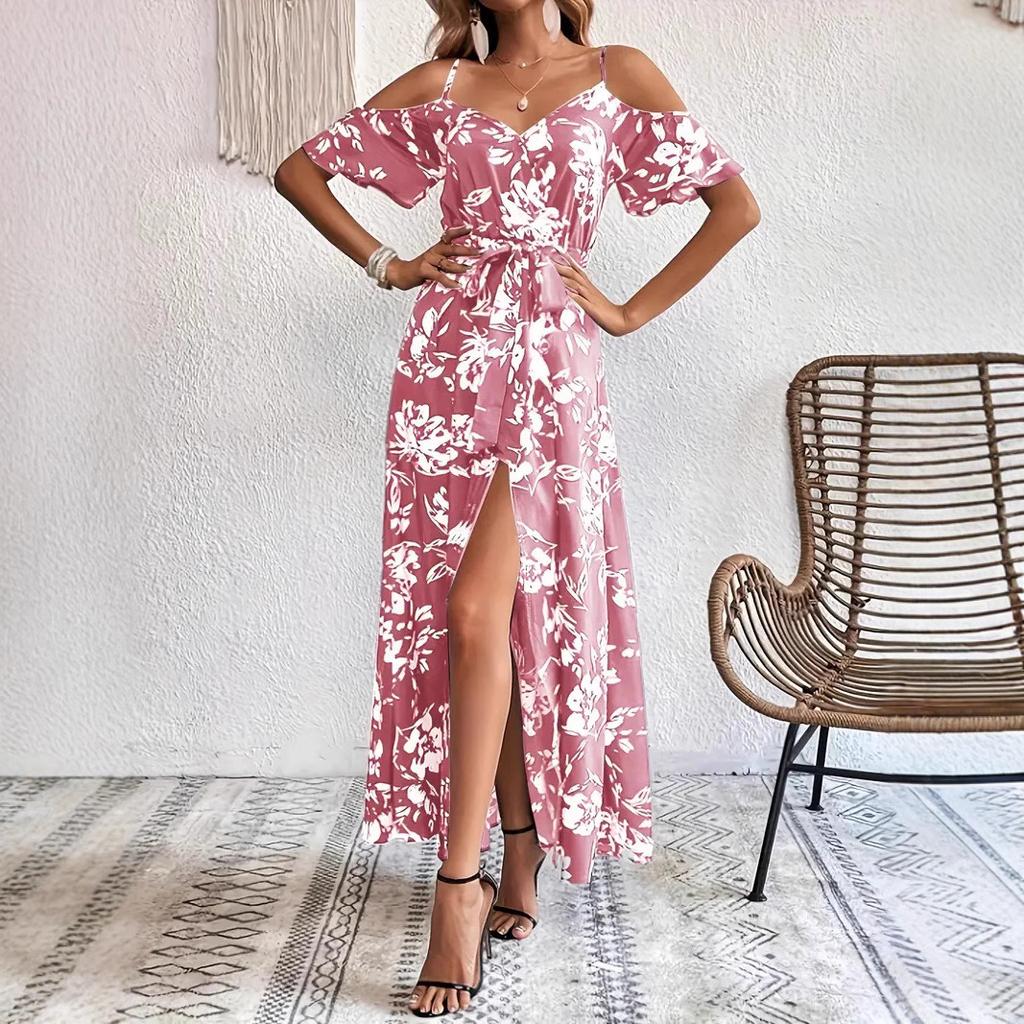 Women's Sexy Suspender Irregular Dress Long Suspender Floral Beach Dress