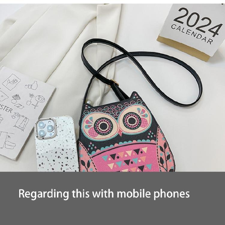 Cartoon Owl Crossbody Bag for Women Small Messenger Bag PU Leather Shoulder Bag