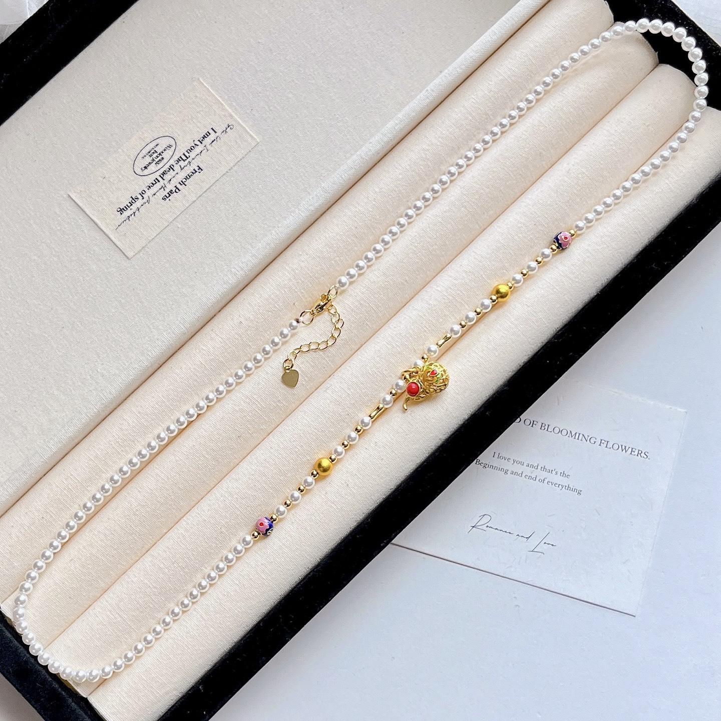 High Quality High Gloss Faux Crystal Pearl Sweater Chain Necklace