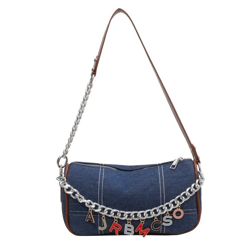IELGY Denim Canvas Underarm Bag French Chain Shoulder All-Match High-End Niche Dumpling Bag