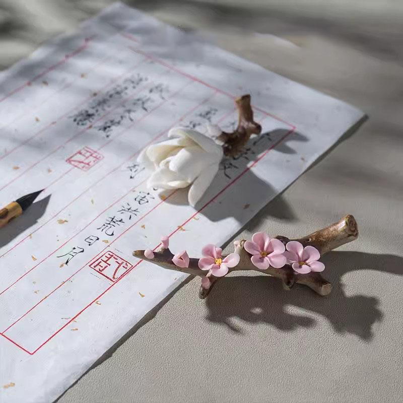 Handmade Ceramic Plum Incense Stick Holder, Japanese Style, Tea Ceremony Ornaments, Decorative Crafts