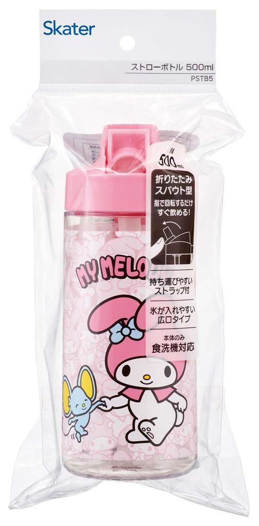 Skater Straw Bottle, 500ml Spout-Type Straw Water Bottle, Plastic, Clear, for Kids, Sanrio, My Melody, PSTB5-A