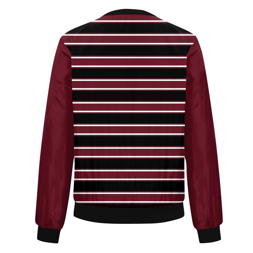 Damemote Casual Stripe Patchwork trykt jakke Glidelås med lommer Jakke