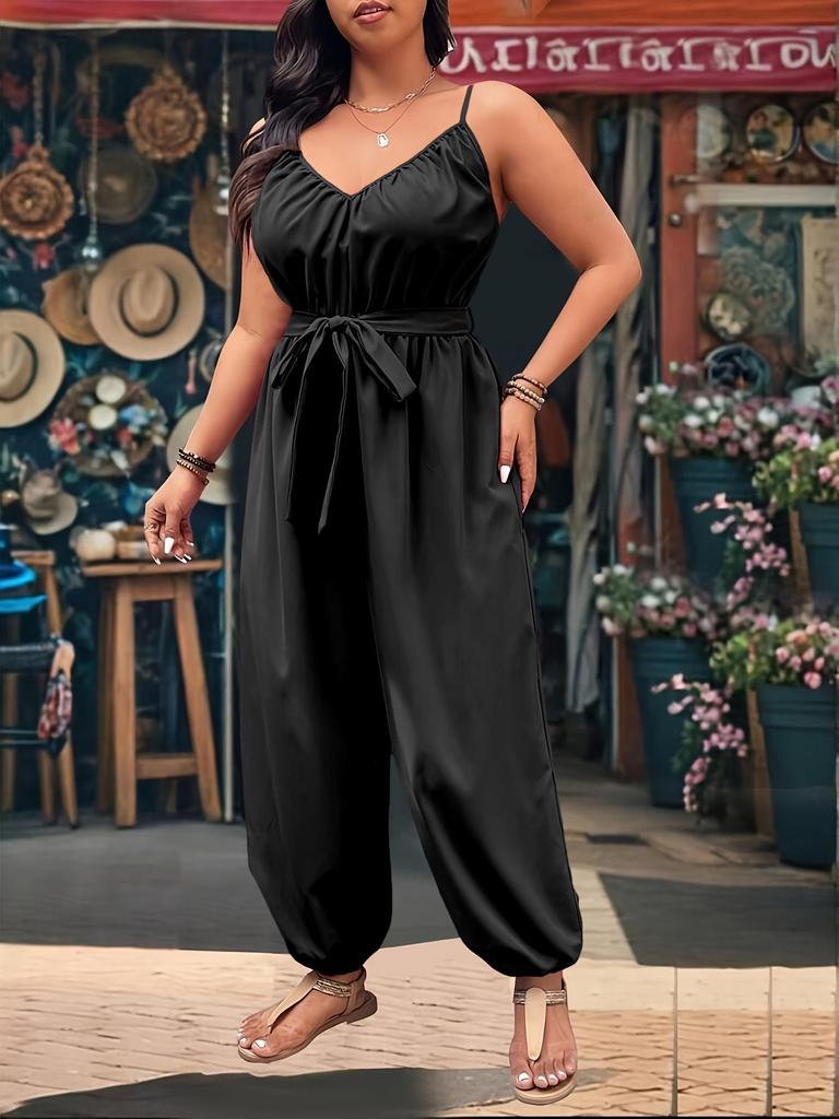 Elegant Plus Size Strappy Jumpsuit - Classic, Figure-Flattering Commuter Style for Summer