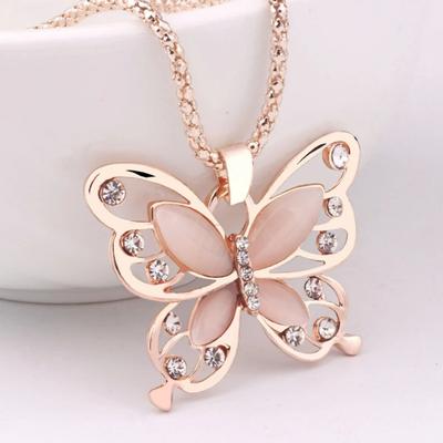Necklace Choker Pendent Rose Gold Color Opal Butterfly Pendant Exquisite Sweater Chain for Women Gifts