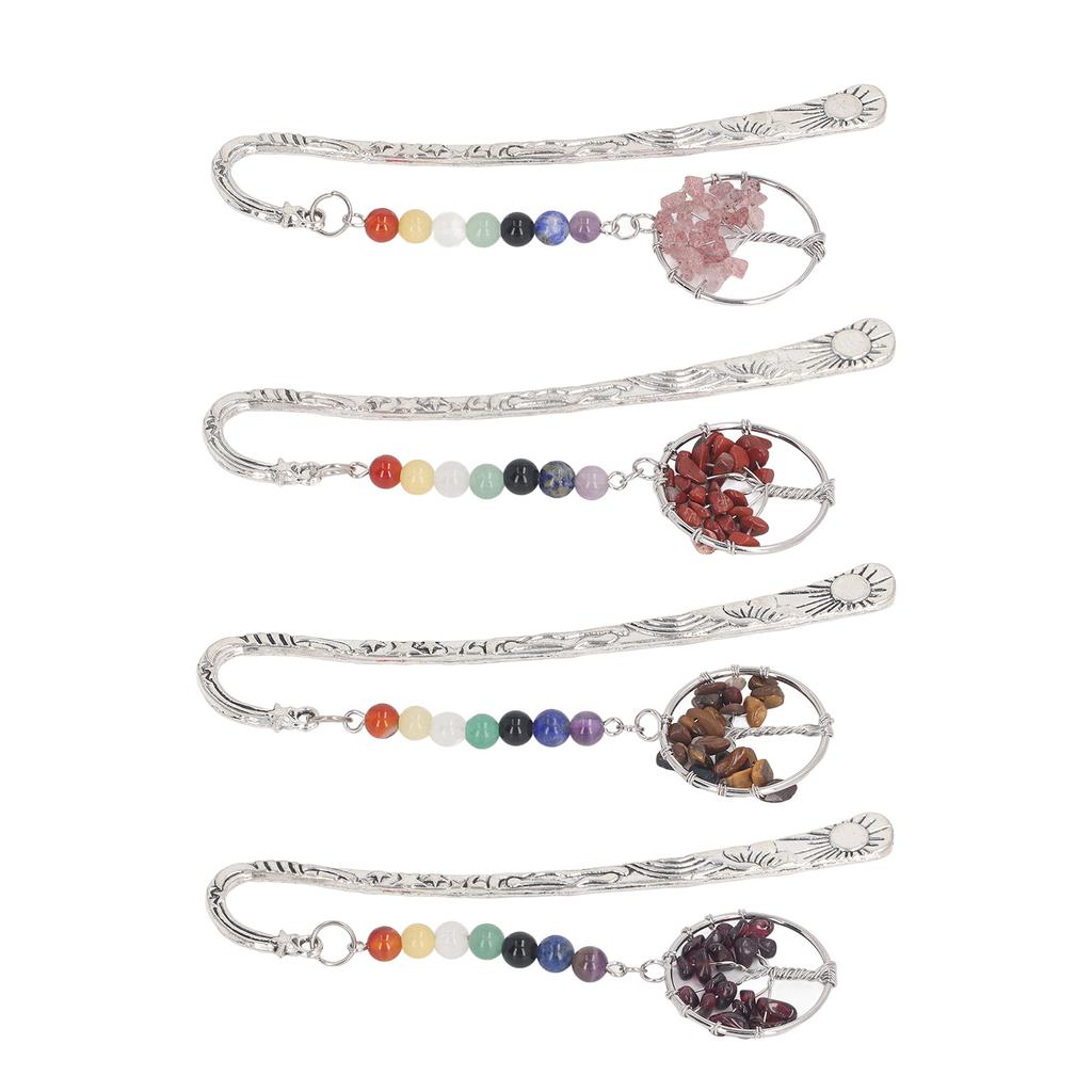 Stone Tree Bookmark Decorative Exquisite Healing 7 Chakra Metal Bookmark for Teacher Students Women