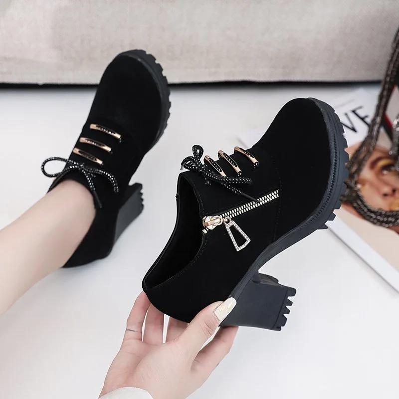 Fashion Women's Retro High Heel Ankle Boots New Square Heel Woman High Boots Female Round Toe Side Zipper Platform Short Booties